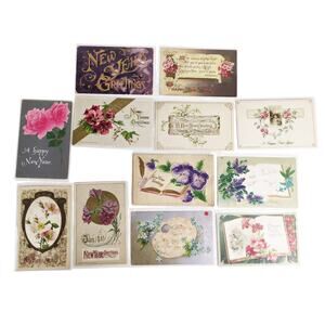 Lot 12 Antique Early 1900s Floral Rose Poems New Year Greeting Card Postcards